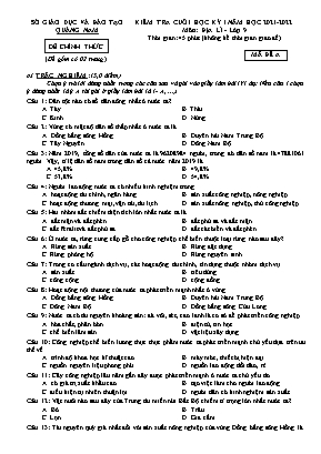 Kiểm tra cuối học kì 1 Địa lí Lớp 9 - Năm học 2021-2022 - Sở GD&ĐT Quảng Nam (Có hướng dẫn chấm)